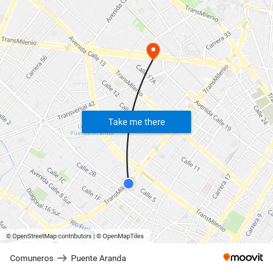Comuneros to Puente Aranda map