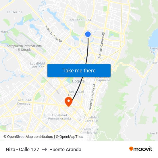 Niza - Calle 127 to Puente Aranda map