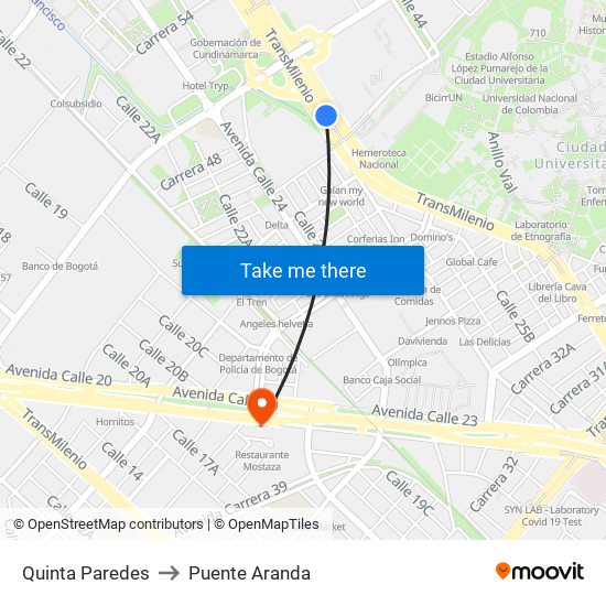 Quinta Paredes to Puente Aranda map