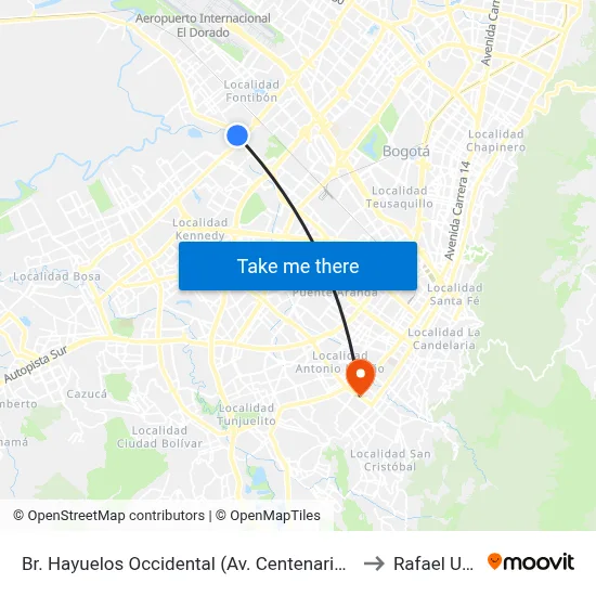 Br. Hayuelos Occidental (Av. Centenario - Kr 87) to Rafael Uribe map