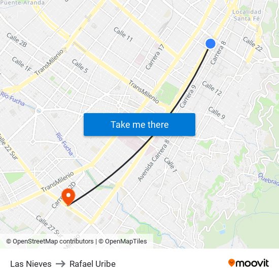 Las Nieves to Rafael Uribe map