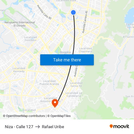 Niza - Calle 127 to Rafael Uribe map