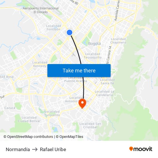Normandía to Rafael Uribe map