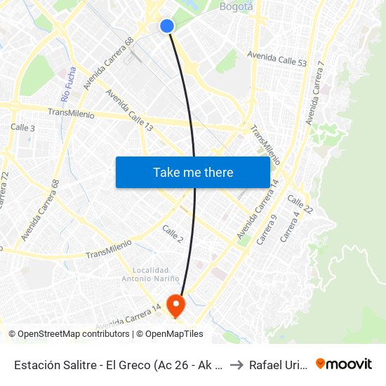 Estación Salitre - El Greco (Ac 26 - Ak 68) to Rafael Uribe map
