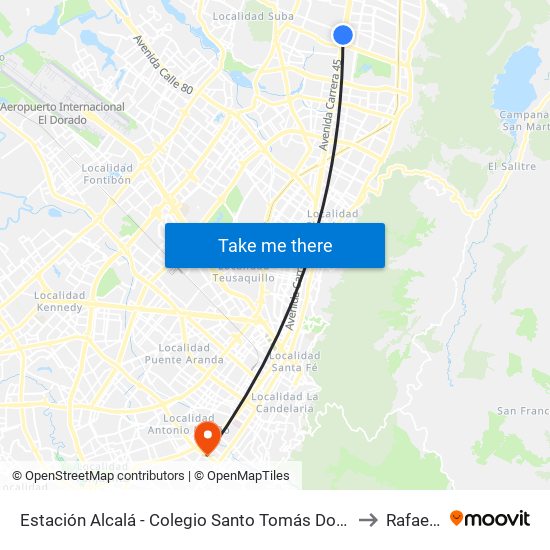 Estación Alcalá - Colegio Santo Tomás Dominicos (Auto Norte - Cl 136) to Rafael Uribe map