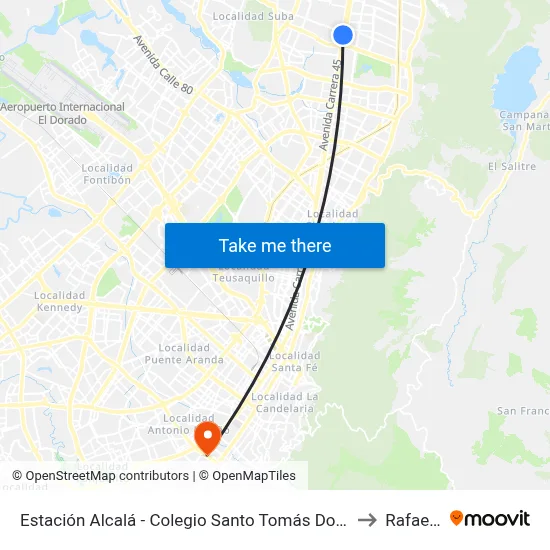 Estación Alcalá - Colegio Santo Tomás Dominicos (Auto Norte - Cl 136) to Rafael Uribe map