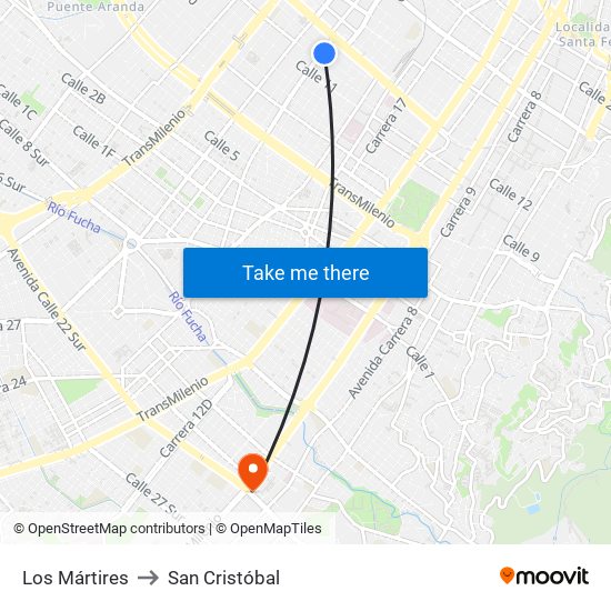 Los Mártires to San Cristóbal map