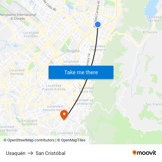 Usaquén to San Cristóbal map