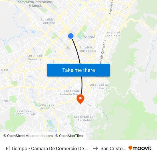 El Tiempo - Cámara De Comercio De Bogotá to San Cristóbal map