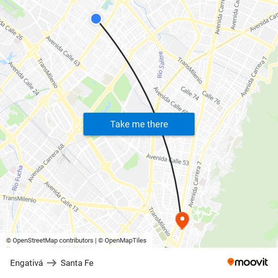 Engativá to Santa Fe map