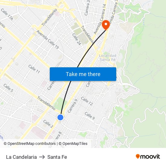 La Candelaria to Santa Fe map