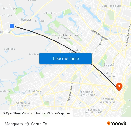 Mosquera to Santa Fe map