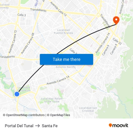 Portal Del Tunal to Santa Fe map