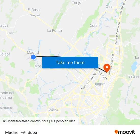 Madrid to Suba map