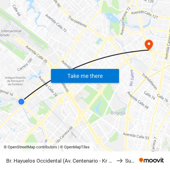 Br. Hayuelos Occidental (Av. Centenario - Kr 87) to Suba map