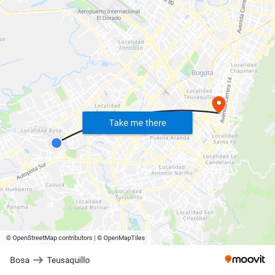 Bosa to Teusaquillo map