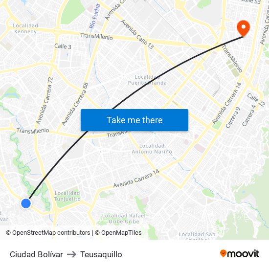 Ciudad Bolívar to Teusaquillo map