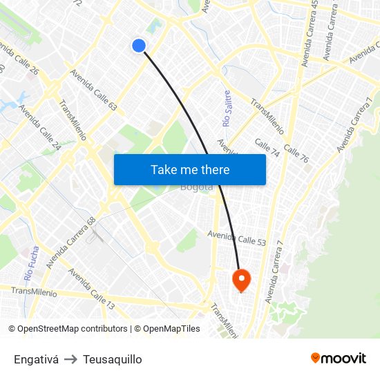 Engativá to Teusaquillo map