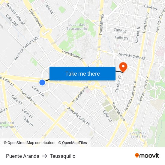 Puente Aranda to Teusaquillo map