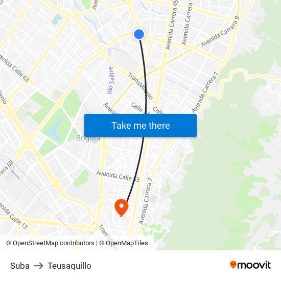 Suba to Teusaquillo map