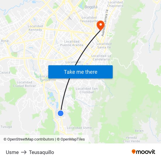 Usme to Teusaquillo map