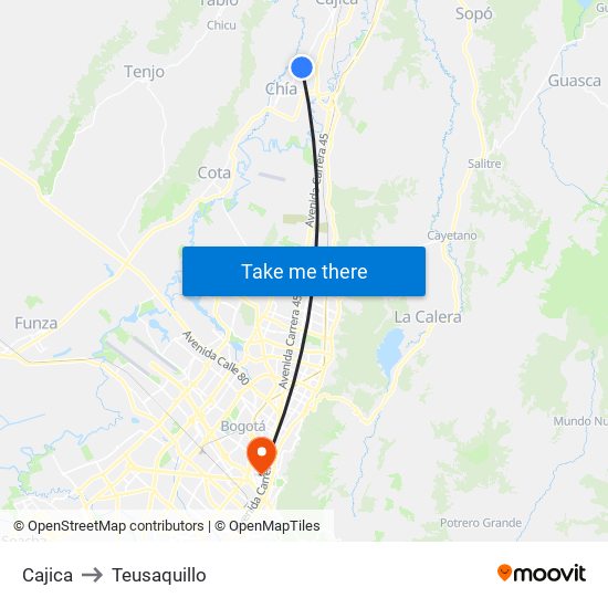 Cajica to Teusaquillo map