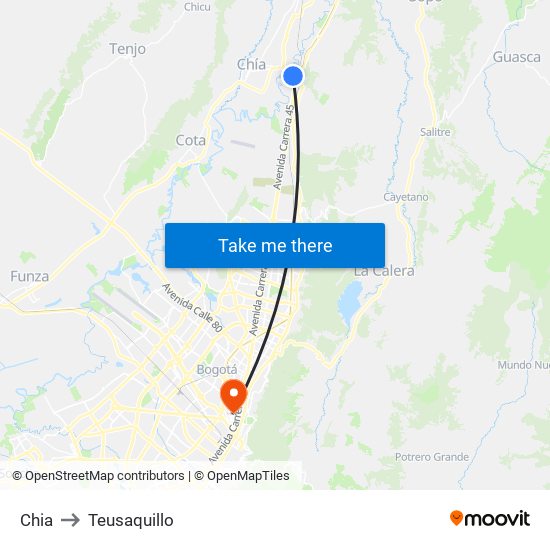 Chia to Teusaquillo map