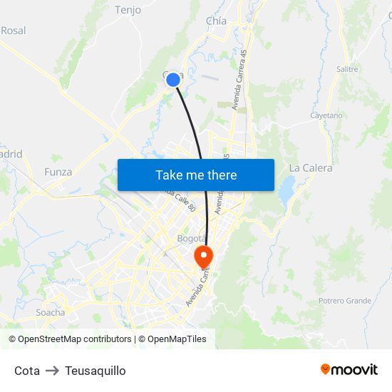 Cota to Teusaquillo map