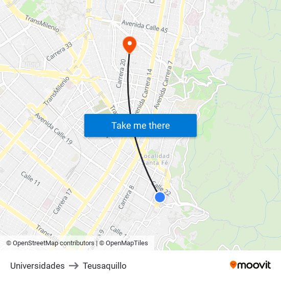 Universidades to Teusaquillo map