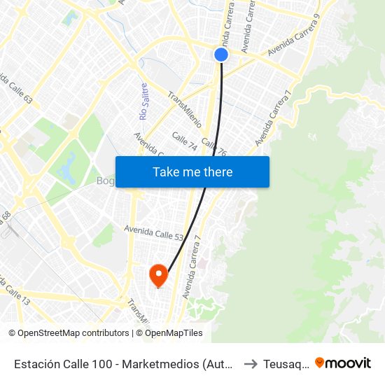 Estación Calle 100 - Marketmedios (Auto Norte - Cl 98) to Teusaquillo map