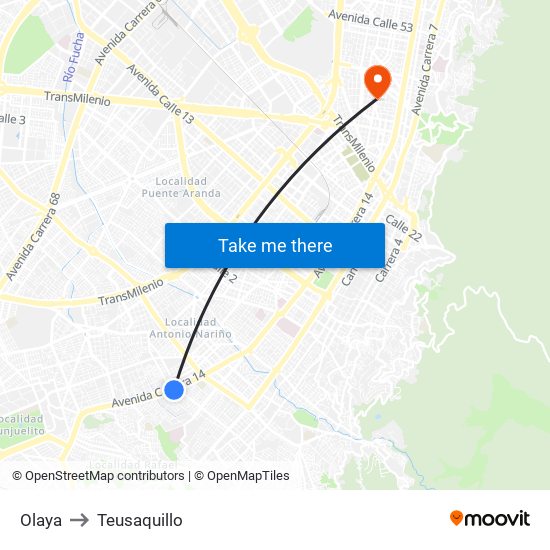 Olaya to Teusaquillo map