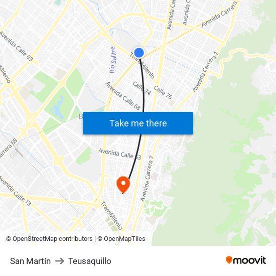 San Martín to Teusaquillo map