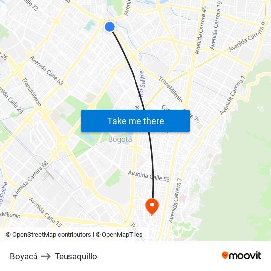 Boyacá to Teusaquillo map