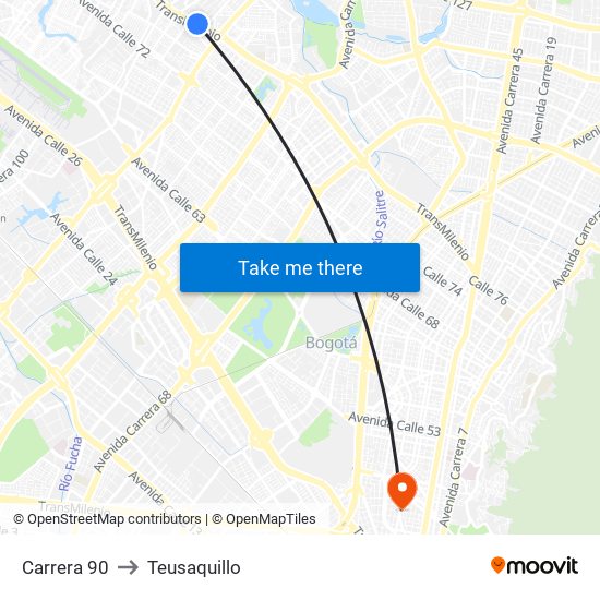 Carrera 90 to Teusaquillo map