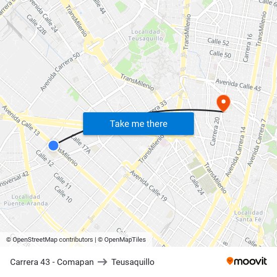 Carrera 43 - Comapan to Teusaquillo map