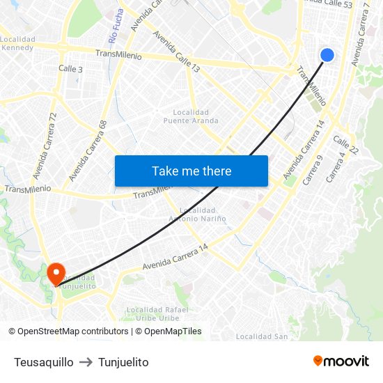 Teusaquillo to Tunjuelito map