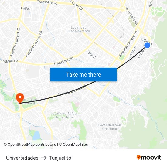 Universidades to Tunjuelito map