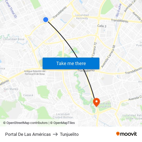Portal De Las Américas to Tunjuelito map