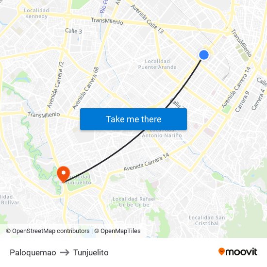 Paloquemao to Tunjuelito map