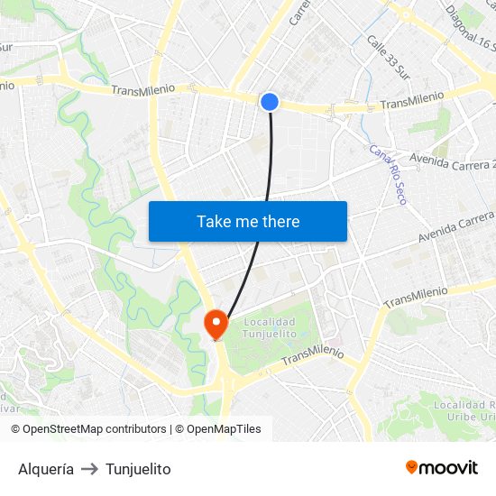 Alquería to Tunjuelito map