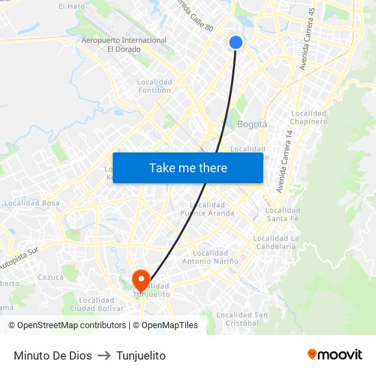 Minuto De Dios to Tunjuelito map