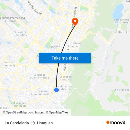 La Candelaria to Usaquén map