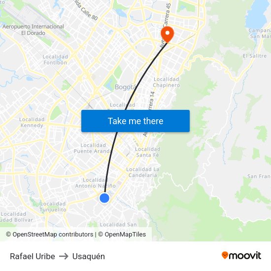 Rafael Uribe to Usaquén map