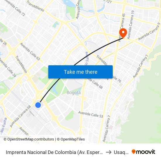 Imprenta Nacional De Colombia (Av. Esperanza - Kr 66) to Usaquén map