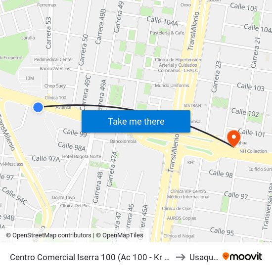 Centro Comercial Iserra 100 (Ac 100 - Kr 54) (B) to Usaquén map