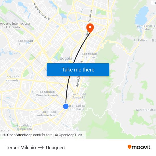 Tercer Milenio to Usaquén map