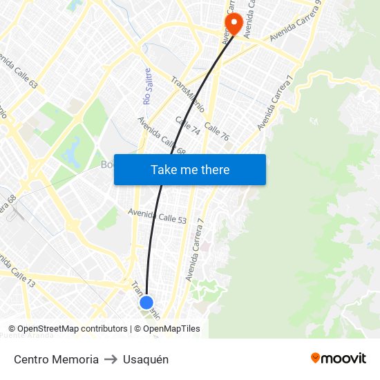 Centro Memoria to Usaquén map