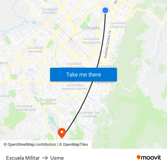 Escuela Militar to Usme map