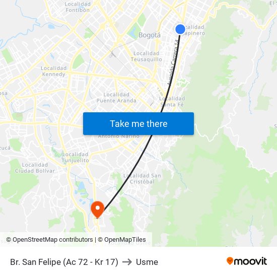 Br. San Felipe (Ac 72 - Kr 17) to Usme map