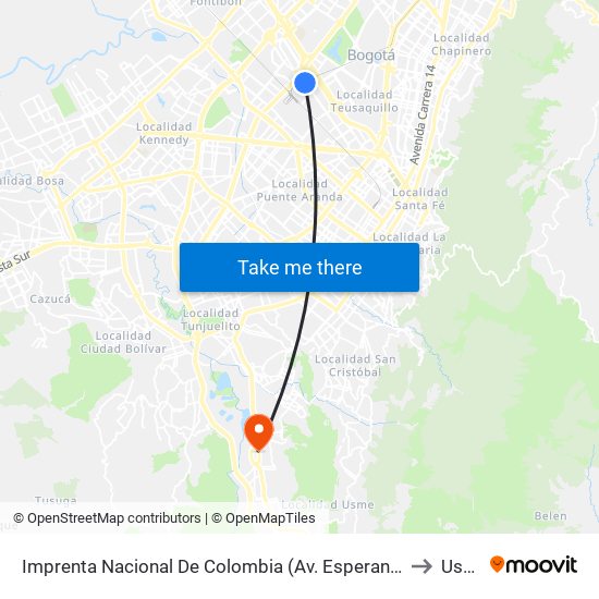 Imprenta Nacional De Colombia (Av. Esperanza - Kr 66) to Usme map